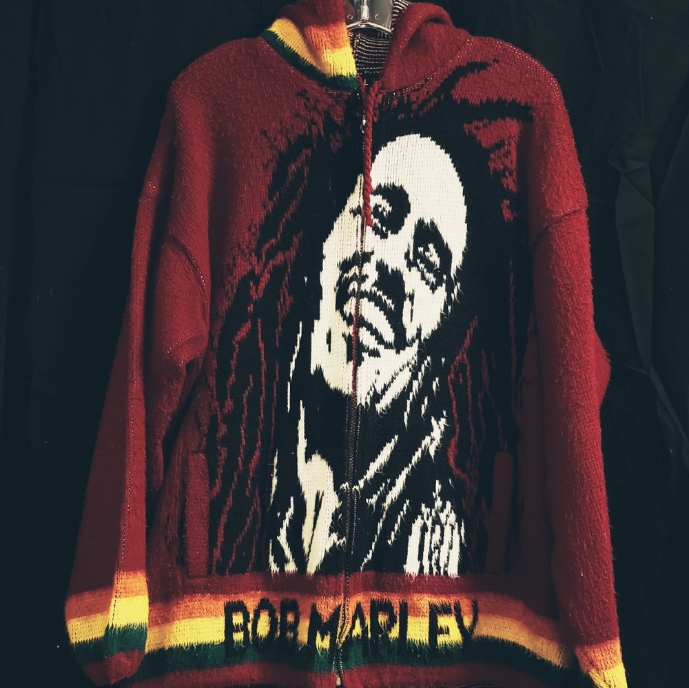 Bob Marley zip-up sweater jacket.  Unisex size L.
